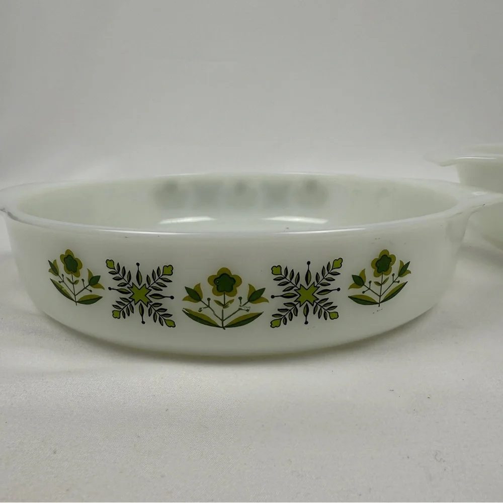 Anchor Hocking Fire King Meadow Green Casserole Set 436 437 1Qt 1.5Qt VTG